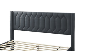 English Elm Modern Burlap Platform Bed Queen with Geometric Diamond Tufted Headboard, Sleek No-Box Spring Design Charcoal 66 L x 23 W x 9 H B011P238958