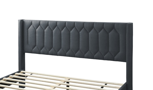 English Elm Modern Burlap Platform Bed Queen with Geometric Diamond Tufted Headboard, Sleek No-Box Spring Design Charcoal 66 L x 23 W x 9 H B011P238958