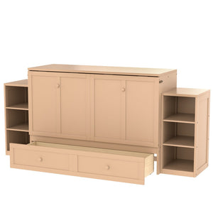 English Elm Queen Murphy Bed With Elegant Golden Finish, Spacious Storage Drawers, And Shelves For Compact Spaces W1580S00258-GIGA