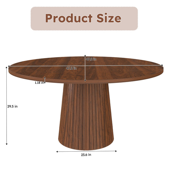 English Elm 47 Inch Round Marble Veneer Mdf Dining Table Seats Four with Slim Wood Strip Base Walnut W2700P404637