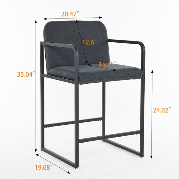 English Elm Set Of 2 Stylish Dark Gray Upholstered Counter Height Bar Stools With Armrests For Modern Dining W1901P225274-GIGA