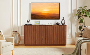 English Elm 63" Wave Front Sideboard with Four Door Storage for Living Room Hallway Bedroom Walnut W1820P431359