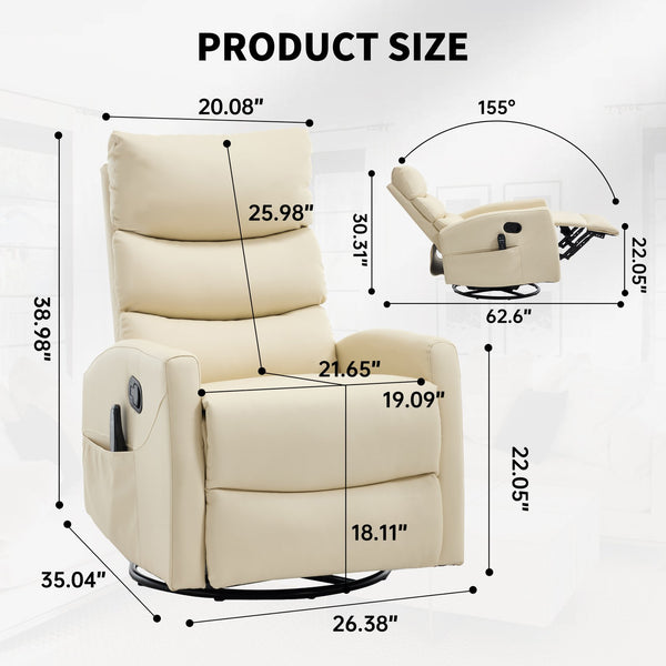 English Elm Heat Massage Rocker Swivel Recliner with 8 Vibration Nodes Fabric Living Room W3224P357578