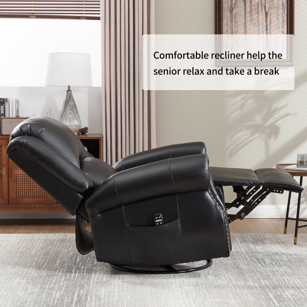 English Elm Heat Massage Rocker Swivel Recliner Chair with Lumbar Relief Nodes for Living Room Black W3224S00032