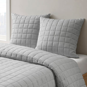 JLA Home N Natori - Quilt Super-Soft Crushed Microfiber Euro Sham with Over-Quilted Texture, Hidden Zipper Closure Grey NS11-3662