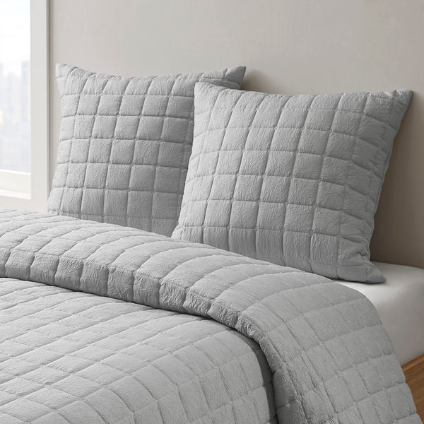 JLA Home N Natori - Quilt Super-Soft Crushed Microfiber Euro Sham with Over-Quilted Texture, Hidden Zipper Closure Grey NS11-3662
