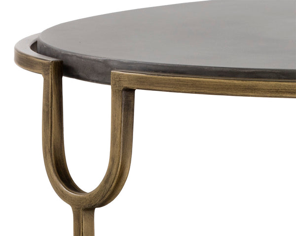 Sunpan Arya Coffee Table - Elegant Oval Design with Antique Brass Frame & Unique Concrete Top for Modern Spaces