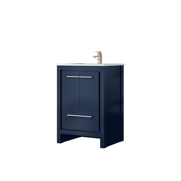 English Elm Navy Blue Bath Vanity 24 In. W X 20 In. D With White Quartz Top & Rose Gold Faucet For Elegant Style B2731P259243
