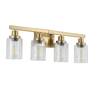 English Elm 24" Golden 4-Light Vanity Light with Clear Glass Shades, Modern Iron Bathroom Wall Fixture for Mirror W2312P374800