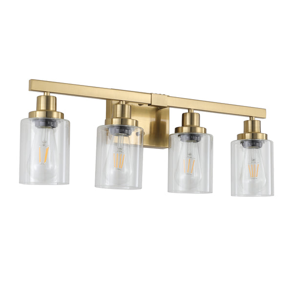 English Elm 24" Golden 4-Light Vanity Light with Clear Glass Shades, Modern Iron Bathroom Wall Fixture for Mirror W2312P374800