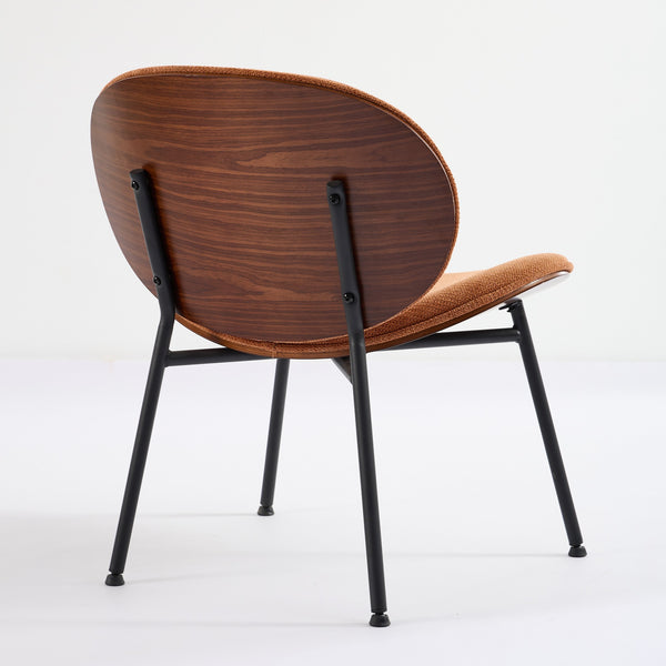 English Elm Mid-Century Shell Chair with Wood Grain Veneer, Curved Wide Seat, Metal-Wood Frame Holds 330+ lbs Orange W1143P214258
