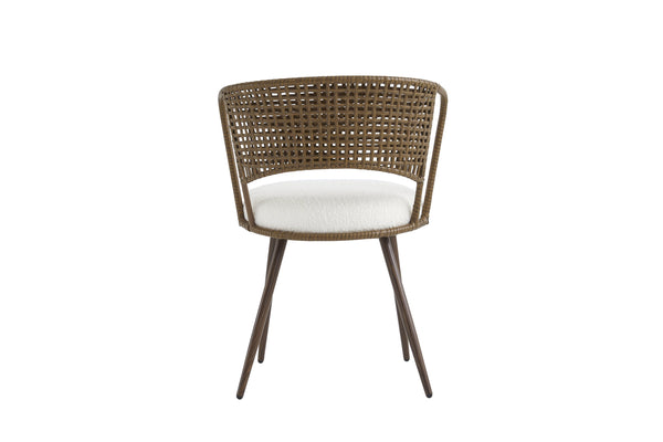 English Elm Wicker Rattan Wingback Dining Chairs Set of Two with Velvet Cushion and Metal Legs Beige,Dark Walnut W3590P453803