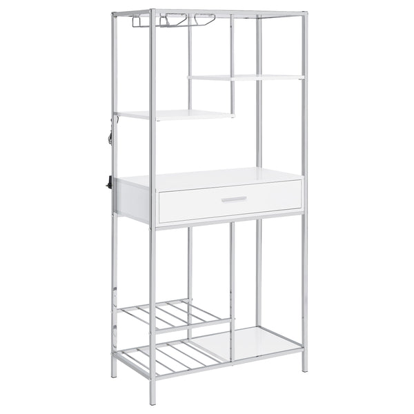 English Elm Draper Gloss White Led Wine Cabinet with Chrome Frame and Open Bar Shelving B062P441294