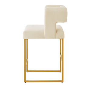 English Elm Modern Velvet Counter Stools Set of Two with Gold Iron Frame and Square Open Back Cream W2186P171945