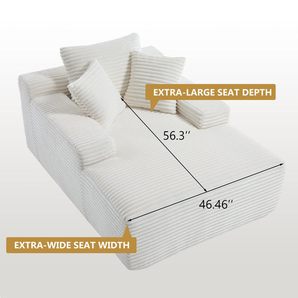 English Elm 67" Oversized Corduroy Chaise Lounge Sofa with Wide Armrests and Convertible Sleeper Design W1803P354563