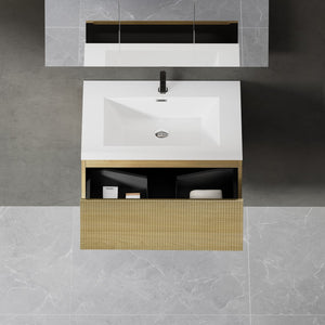 English Elm 30'' Wall Mounted Bathroom Vanity Smoked Walnut Fluted Cabinet Matte Black Basin W1920P385437