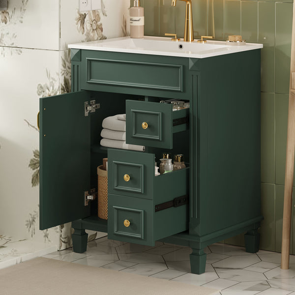 English Elm 24" Stylish Bathroom Vanity With Ceramic Sink & Soft-Close Drawers, Perfect For Small Spaces! N710P318989F