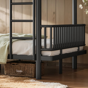English Elm Queen Over Metal Bunk Bed Convertible Platform Frame with Safety Guardrails Black W5305S00063