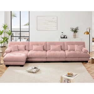 English Elm Free Modular Sectional Sofa - L-Shaped 4-Seater Cloud Couch In Soft Vintage Chenille Pink Comfort W714S01014
