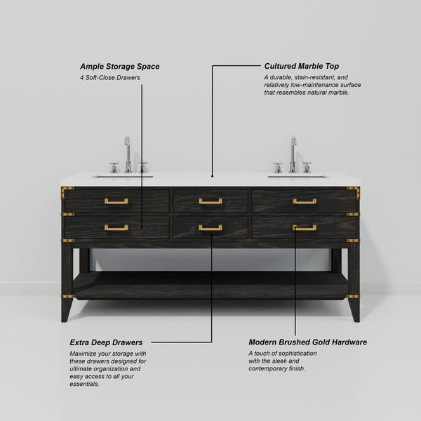 English Elm Black Oak Double Bath Vanity Set With Cultured Marble Top, Chrome Faucets & Stylish Mirrors Included B2731S02201