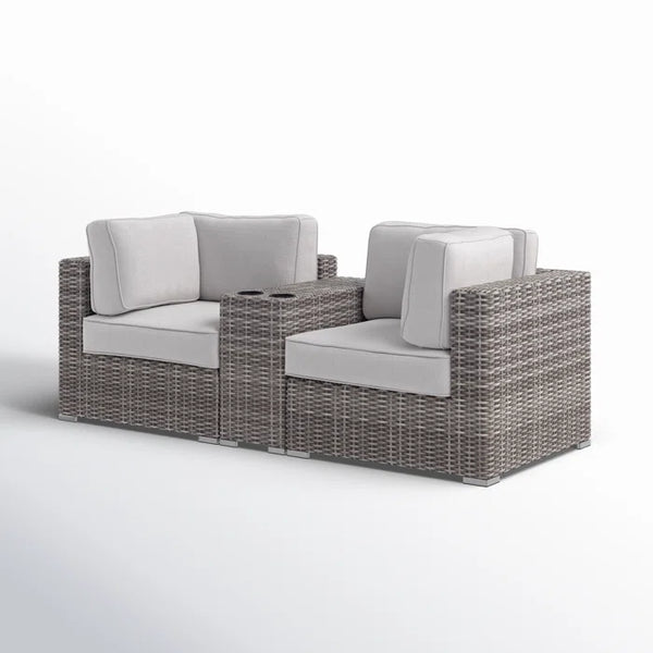 English Elm 79'' Outdoor Loveseat – Stylish Hdpe Wicker Seating With Cushions & Built-In Cup Table For Two B120S00114