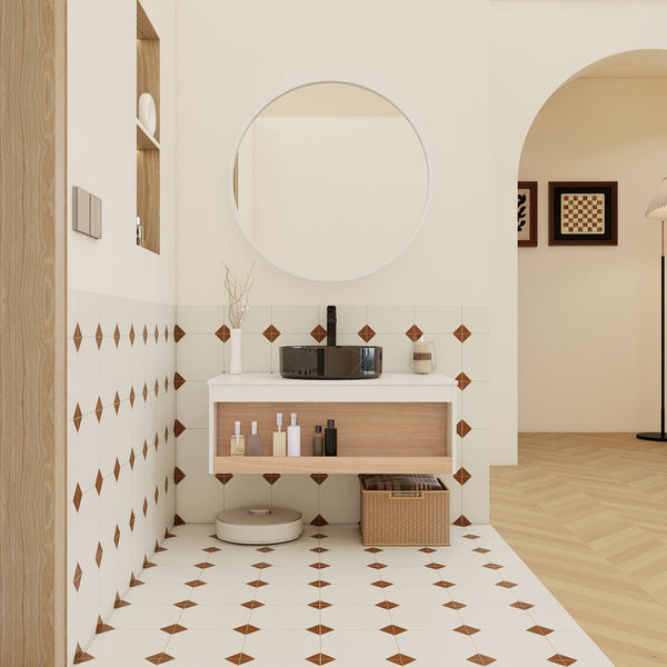 English Elm 36" Floating Bathroom Vanity Light Oak Modular Cabinet with Gel Coat Integrated Sink White + Light Oak,White+Black W3450S00065