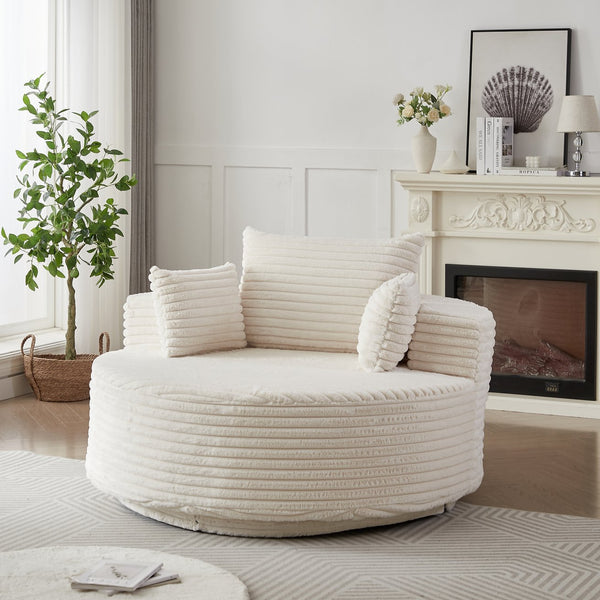 English Elm 55''l 55'l Faux Rabbit Fur Barrel Swivel Chair Cozy 360 Rotation Lounge Seat for Bedroom Beige W834S00596