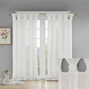 English Elm Floral Tab Top Curtain Panel - Semi-Sheer Lightweight Faux-Linen With Removable Embellishments B03598194