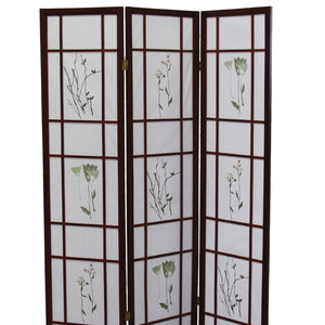 English Elm 70" Elegant 3-Panel Shoji Room Divider In Cherry Finish – Traditional Privacy Screen With Floral Design B072115968
