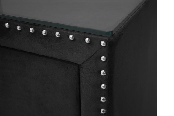 English Elm Glam Six Drawer Velvet Dresser Tufted Nailhead Trim Tempered Glass Top Bedroom B2741P422557