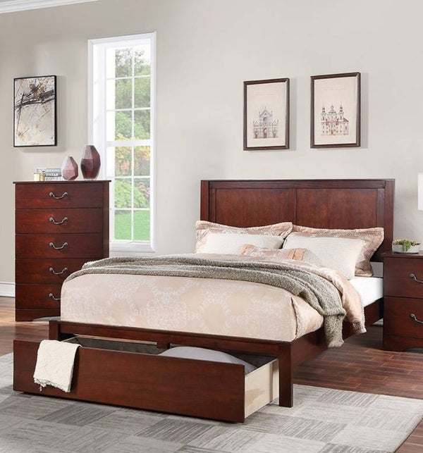 English Elm Rustic Cherry Wood Eastern King Bed Two Panel Headboard with Hidden Storage Drawer B011S02092