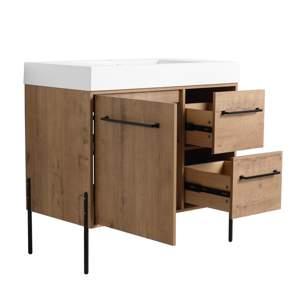 English Elm 36" Freestanding Bathroom Vanity Plywood Base Resin Sink Soft Close Storage W999S00526