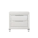 English Elm Pearl White 2-Drawer Nightstand With Acrylic Crystal Legs