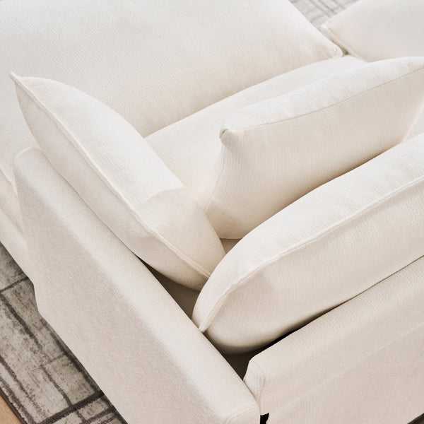 English Elm 140.9-inch U-shaped Modular Sectional Sofa with Ottomans Chenille Cloud Cushions Beige W288S00029