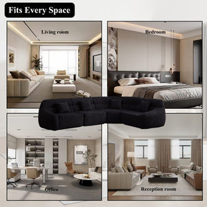 English Elm [video]123.2 Inch Chenille Modular Sectional Sofa Four Seat Cloud Cushion Living Room Black W3505S00061