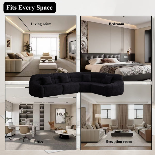 English Elm [video]123.2 Inch Chenille Modular Sectional Sofa Four Seat Cloud Cushion Living Room Black W3505S00061