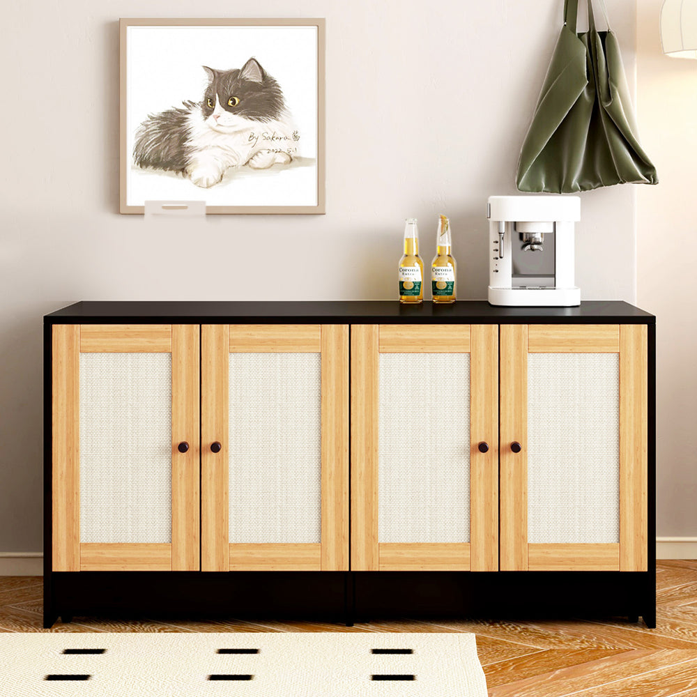 English Elm Double Double Litter Box Enclosure with Rattan Doors for 2 Cats, Sisal Scratching Panels, Wheels, Oak Finish W1687P181573