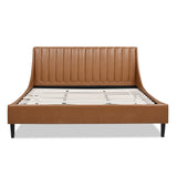 English Elm Aspen Vertical Tufted Headboard Platform Bed Set, King, Caramel Tan Brown Faux Leather