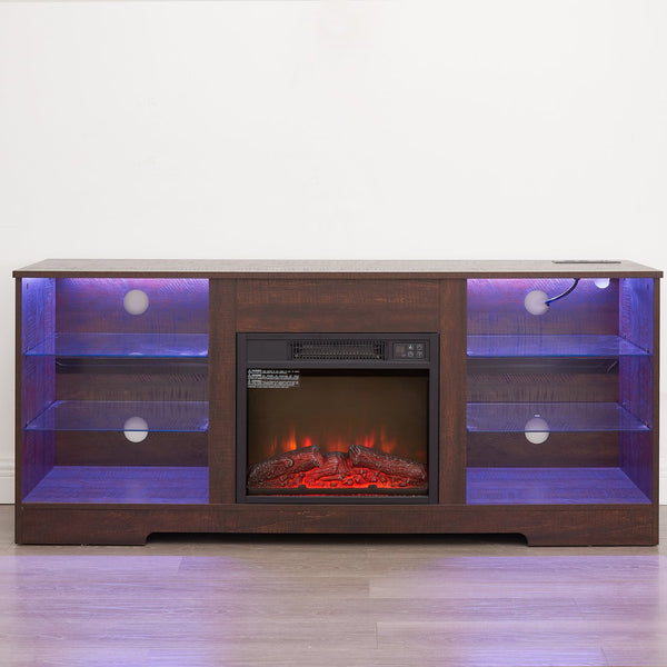 English Elm TV LED Fireplace TV Stand with Bluetooth LED Lights, Remote, USB Charging & Ample Storage, 58" Espresso W2275P257463