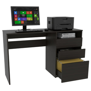 English Elm Kenai Compact 47.4" Computer Desk with 3 Drawers, Large Shelf & Cubby Storage in Sleek Black B097133044
