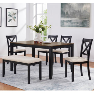 English Elm 6-Piece Timeless Farmhouse Dining Set With Bench, Black & Oak Finish, Comfort For 6 Guests W1998S00083