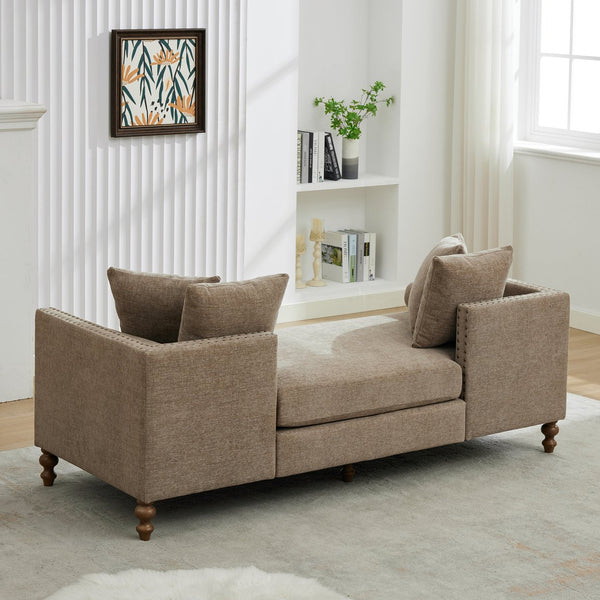 English Elm 75.2'' Chenille Upholstered Daybed Chaise with Nailhead Trim and Rubberwood Legs Taupe W3188S00057
