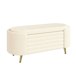 English Elm Modern Boucle Tufted Storage Ottoman Bench with Gold Legs for Bedroom or Entryway Beige N719P305628A