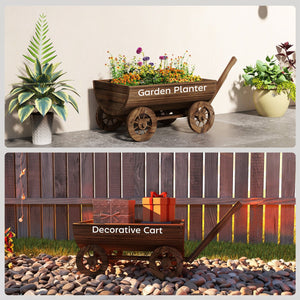 English Elm Outsunny Carbonized Fir Wood Wagon Planter on Wheels Rustic Farmhouse Garden Cart W2225P485575