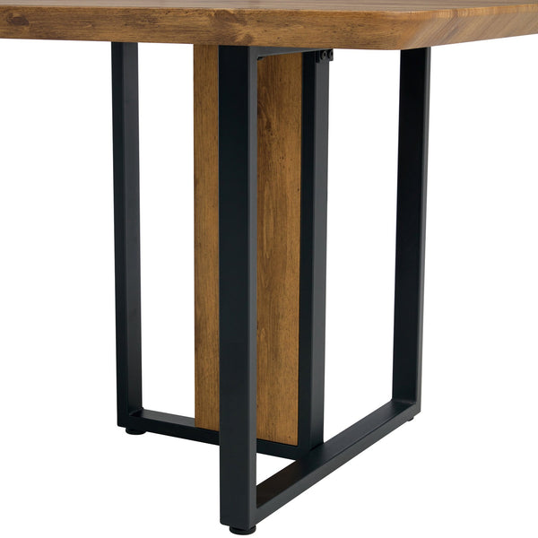 English Elm Modern Industrial Rectangular Dining Table with Wood Grain Top and Black Iron Frame W1151S01884