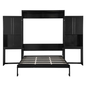 English Elm Queen Wall Bed with Integrated Desk Vanity and Cabinet Storage for Studio Rooms Espresso N820S10057P-1