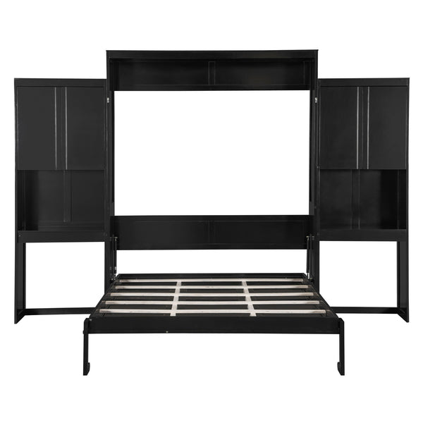 English Elm Queen Wall Bed with Integrated Desk Vanity and Cabinet Storage for Studio Rooms Espresso N820S10057P-1