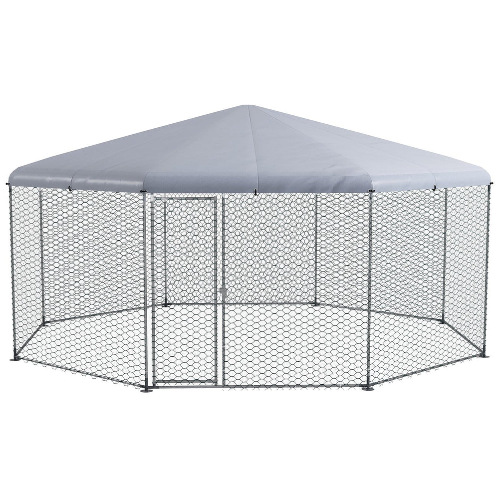 English Elm Pawhut Walk-in Galvanized Steel Poultry Run with Uv Roof Cover for Yard Farm W2225P173775