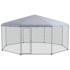 English Elm Pawhut Walk-in Galvanized Steel Poultry Run with Uv Roof Cover for Yard Farm W2225P173775