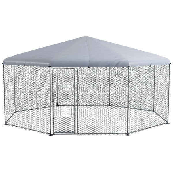 English Elm Pawhut Walk-in Galvanized Steel Poultry Run with Uv Roof Cover for Yard Farm W2225P173775